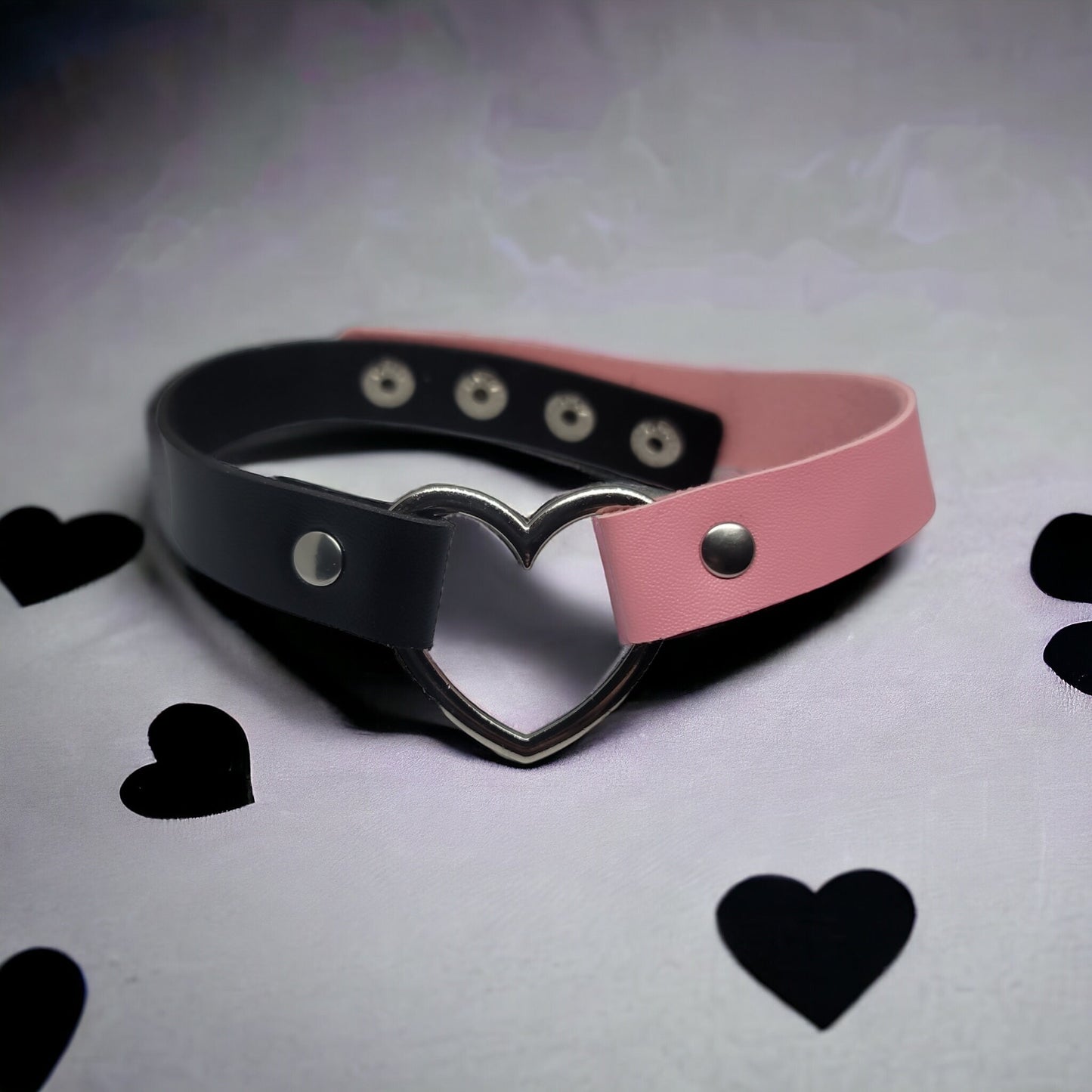Black pink heart choker necklace punk rock