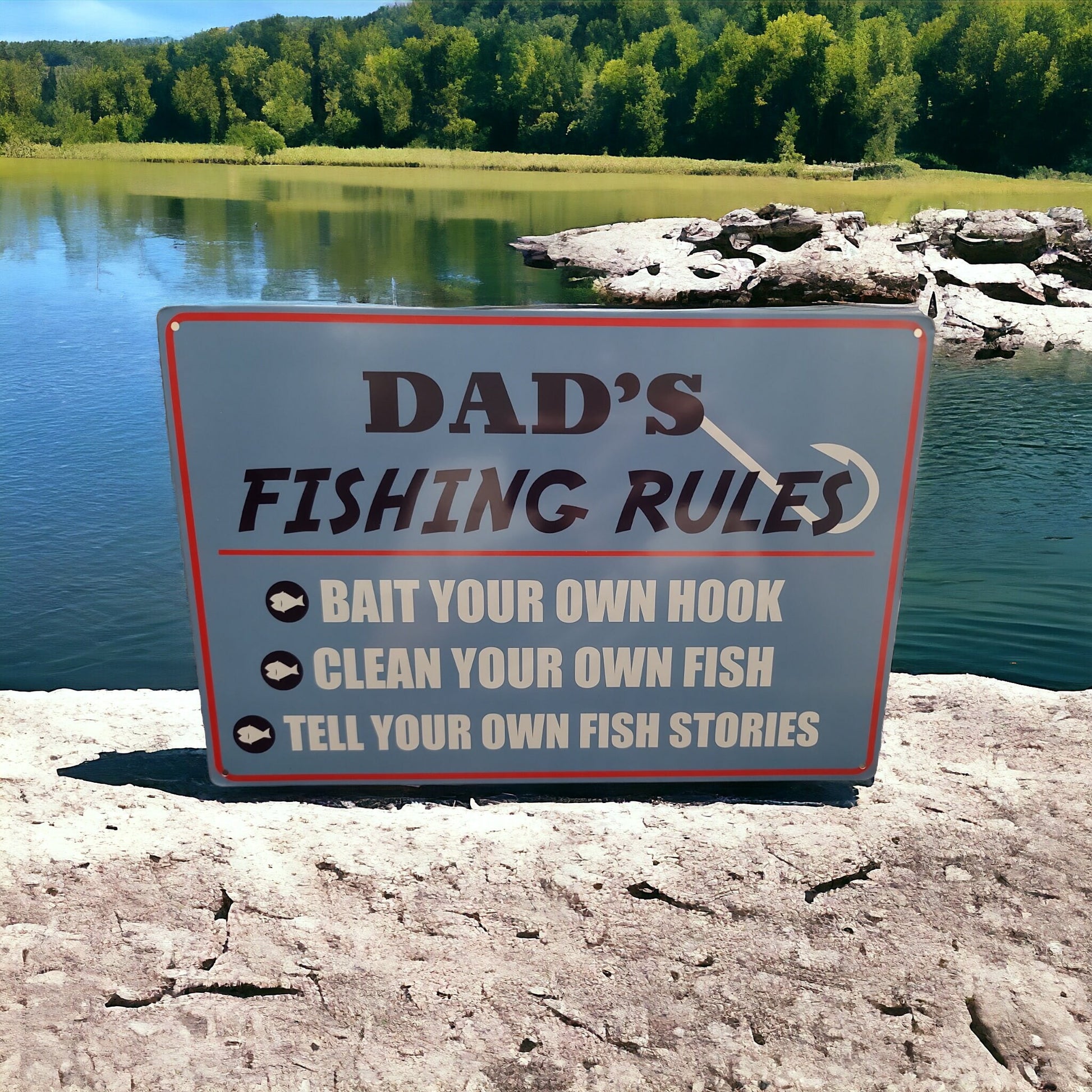 Dad's fishing rules metal tin sign